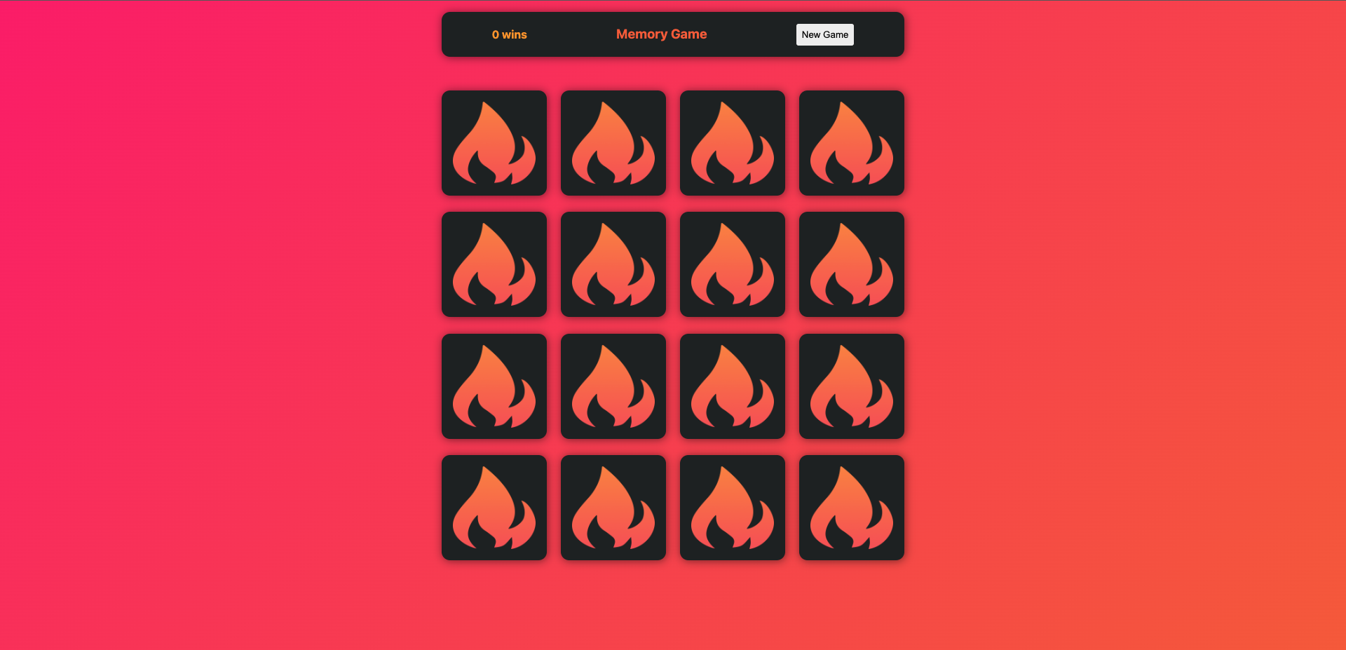 Screenshot of Memory Game Website